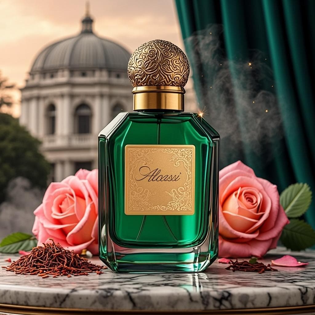 Qom-e Muqaddas — parfum Maoun en flacon cristal émeraude